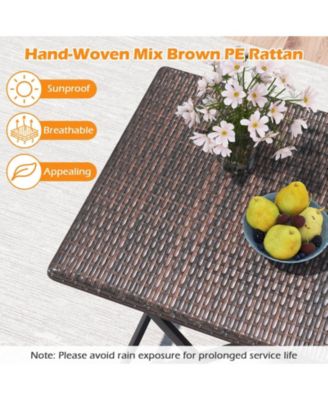 3 Piece Rattan Bistro Set Outdoor Folding Dining Table and Chairs with Wicker Seat