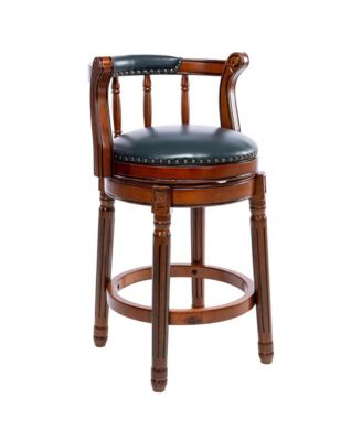 Seat Height Swivel Leather Wooden Bar Stools, 360 Degree Swivel Bar Height Chair with Backs