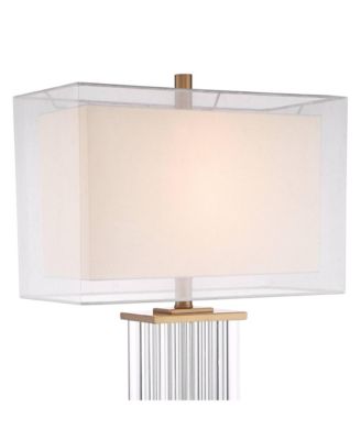 Darcia Modern Table Lamp with White Riser Tall Crystal Sheer Outer Linen Inner Shade for Bedroom Living Room Bedside