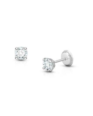14K Gold Crystal Birthstone Studs Screw Back Earrings