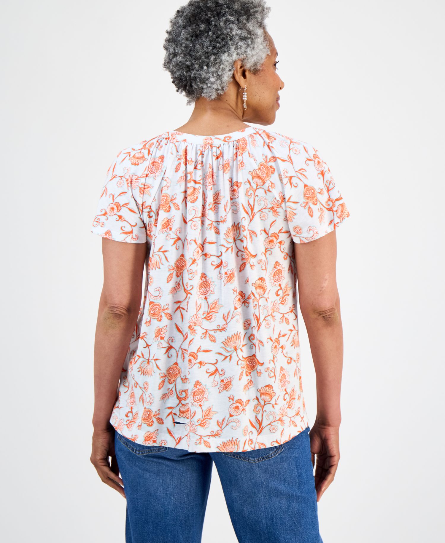 Petite Printed Button-Front Flutter-Sleeve Top
