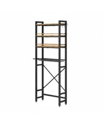 Over The Toilet Storage Rack 7 Tier Bathroom Organizer With Side Shelf Hooks Paper Holder Freestanding Quick Install