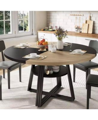 Round Dining Table for 4-6, 47.2 in Farmhouse Kitchen Table with Storage, Circle Dinner Tables