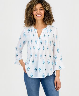 Petite Pintucked V-Neck Top