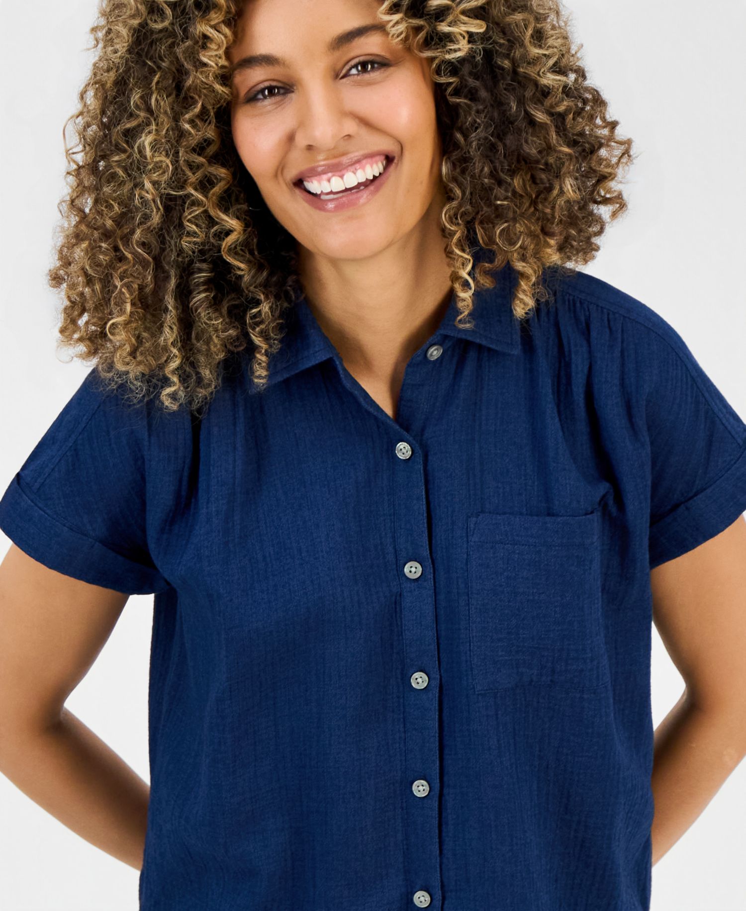 Petite Button-Up Cotton Camp Shirt