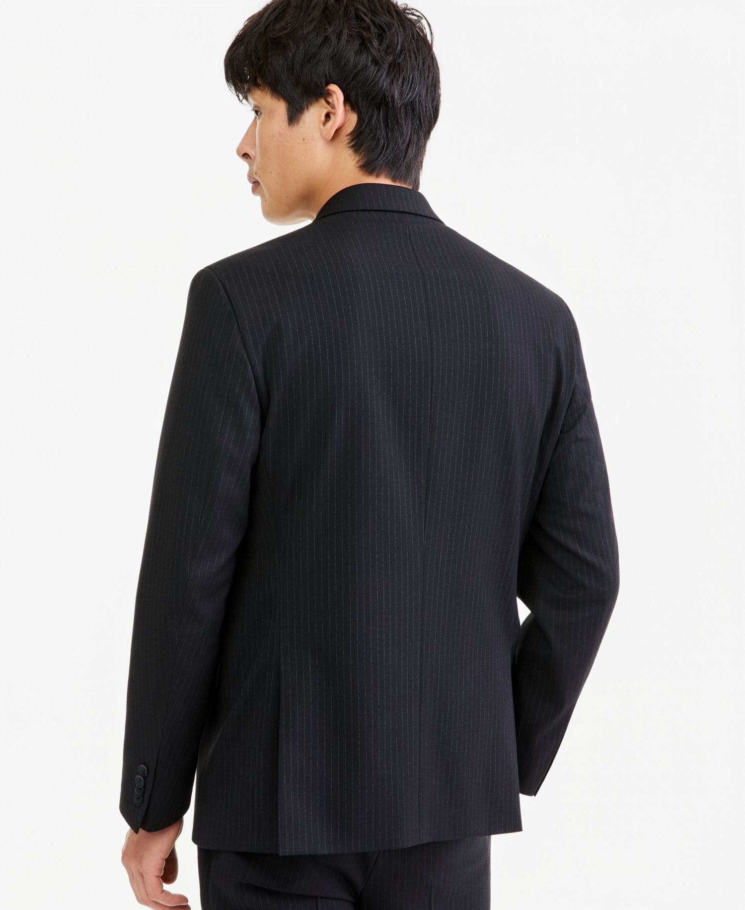 Men's Black Pinstripe Slim Techni-Cole Suit Jacket
