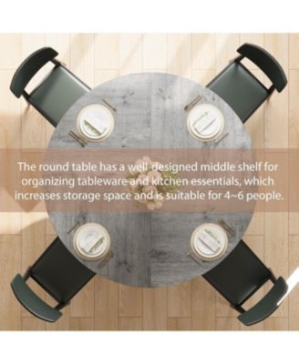 Round Dining Table for 4-6, 47.2 in Farmhouse Kitchen Table with Storage, Circle Dinner Tables for Kitchen, Dining Room, Living Room.