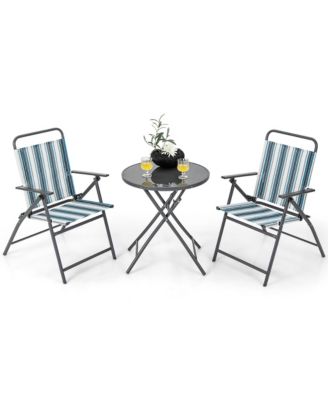 3 Pieces Patio Folding Chair Set w/ 2 Chairs and Glass Round Coffee Table Porch Deck Backyard