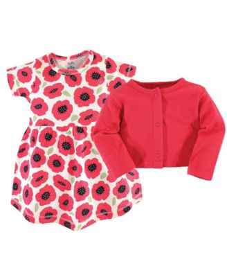 Toddler Girls Comfy Natural Cotton Dress & Cardigan Set