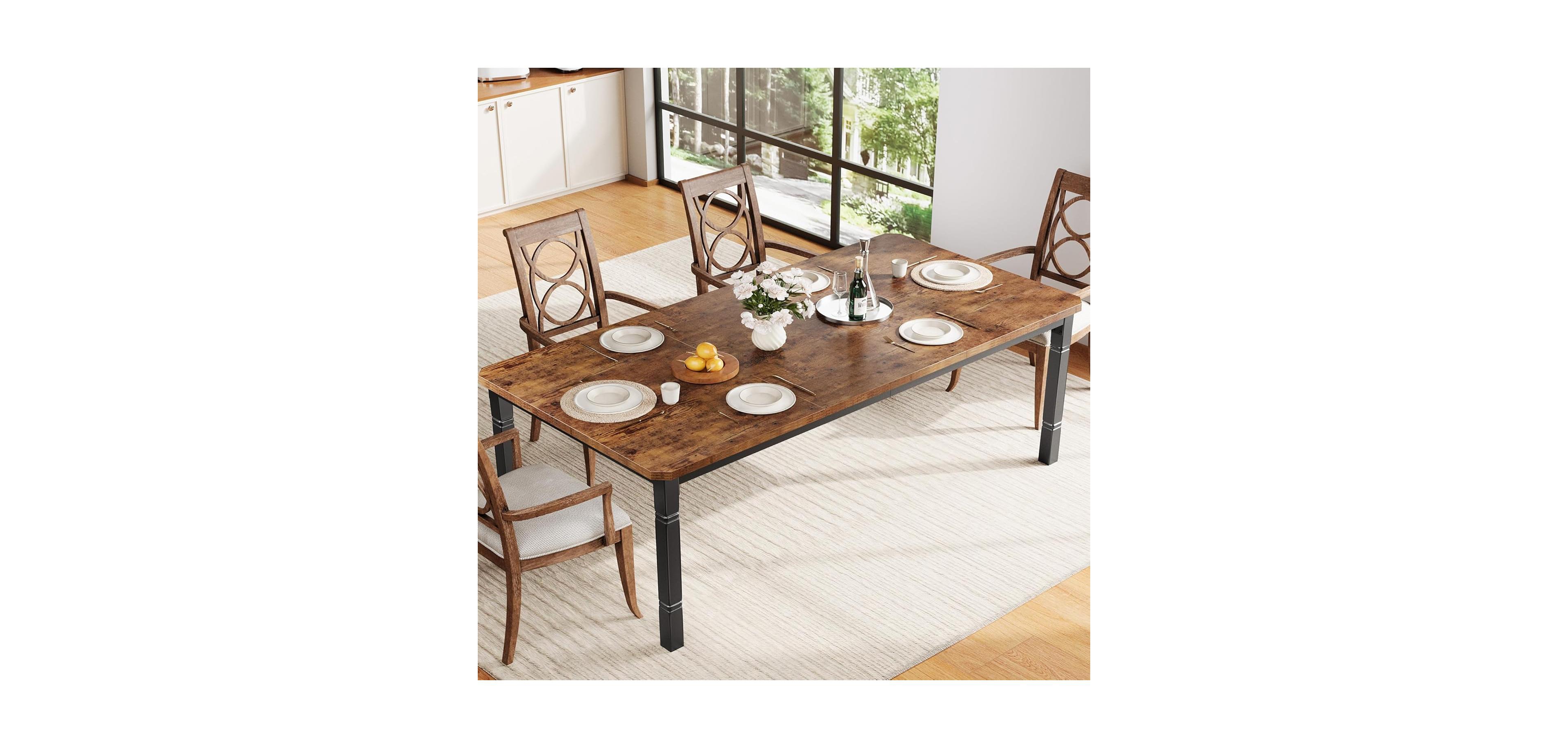 gaomon 71" Industrial Dining Table, Long Kitchen Table with Chamfer Corner and Heavy Duty Metal Legs, Easy Assembly