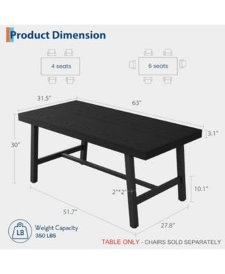 Industrial Dining Table for 4-6 People, 63" Long Large Kitchen Table with Sturdy Metal Frame, Rectangular Counter