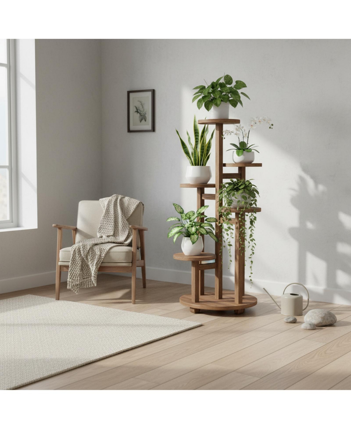 Yigii 5 Tiered Wood Plant Stand Indoor with Wheels Multi-Tier Flower Pot Holder for Living Room Balcony Garden