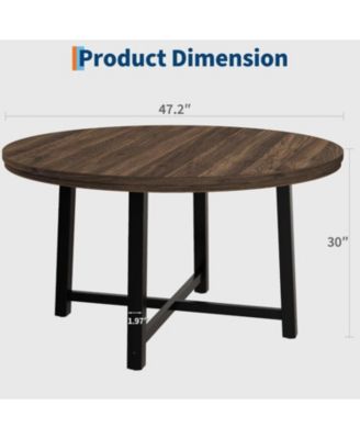 47" Round Dining Table for 4, Modern Industrial Kitchen Table with Thick Tabletop and Sturdy Metal Base, Space-Saving Wooden Kitchen