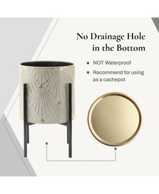 Set of 3 Metal Cachepot Planters with Stand