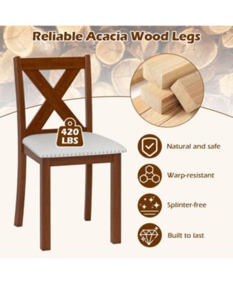 Wooden Dining Chair Set of 2 w/Acacia Wood Legs Padded Seat Curved Back