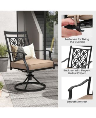 Patio Metal Swivel Chairs Set of 4 Fabric Bistro Rocker Chairs w/ Curved Armrests