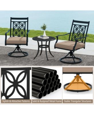 Patio Metal Swivel Chairs Set of 2 Fabric Bistro Rocker Chairs w/ Curved Armrests