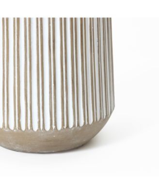 12.6-Inch Round Brown and White Striped MgO Planter
