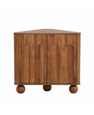 Mid-Century Modern Corner Cabinet Storage Adjustable Shelf Curved Edge Safe Multi-Space Use
