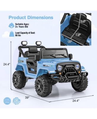 12V Kids Ride on Truck Car with Remote Control Threaded Wheels and 3 Speeds