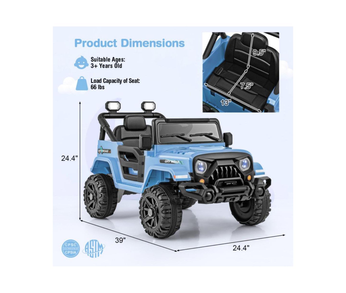 Детская игрушка HONGGE 12V Kids Ride-On Truck with Remote Control and Treaded Wheels, Ages 3-6, цвет: Тёмно-синий — фото 3