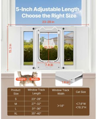 Adjustable Window Cat Door 23"–28" Wide with 4 Lock Modes and Aluminum Frame