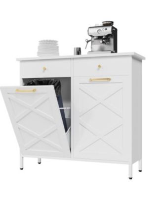 Double Tilt Out Trash Can Cabinet, 20 Gallon Metal Proof Trash Can with 2 Drawers