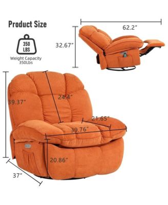 Oversized Swivel Power Recliner Chair, Modern Massage Rocker Recliner Chairs with Heated, USB-C Ports and Side Pocket