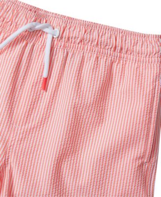 Boys Chlorine Resistant Seersucker Swim Trunks with Mesh Liner