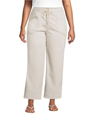 Women's Herringbone Chino High Rise Relaxed Straight Drawstring Ankle Pants