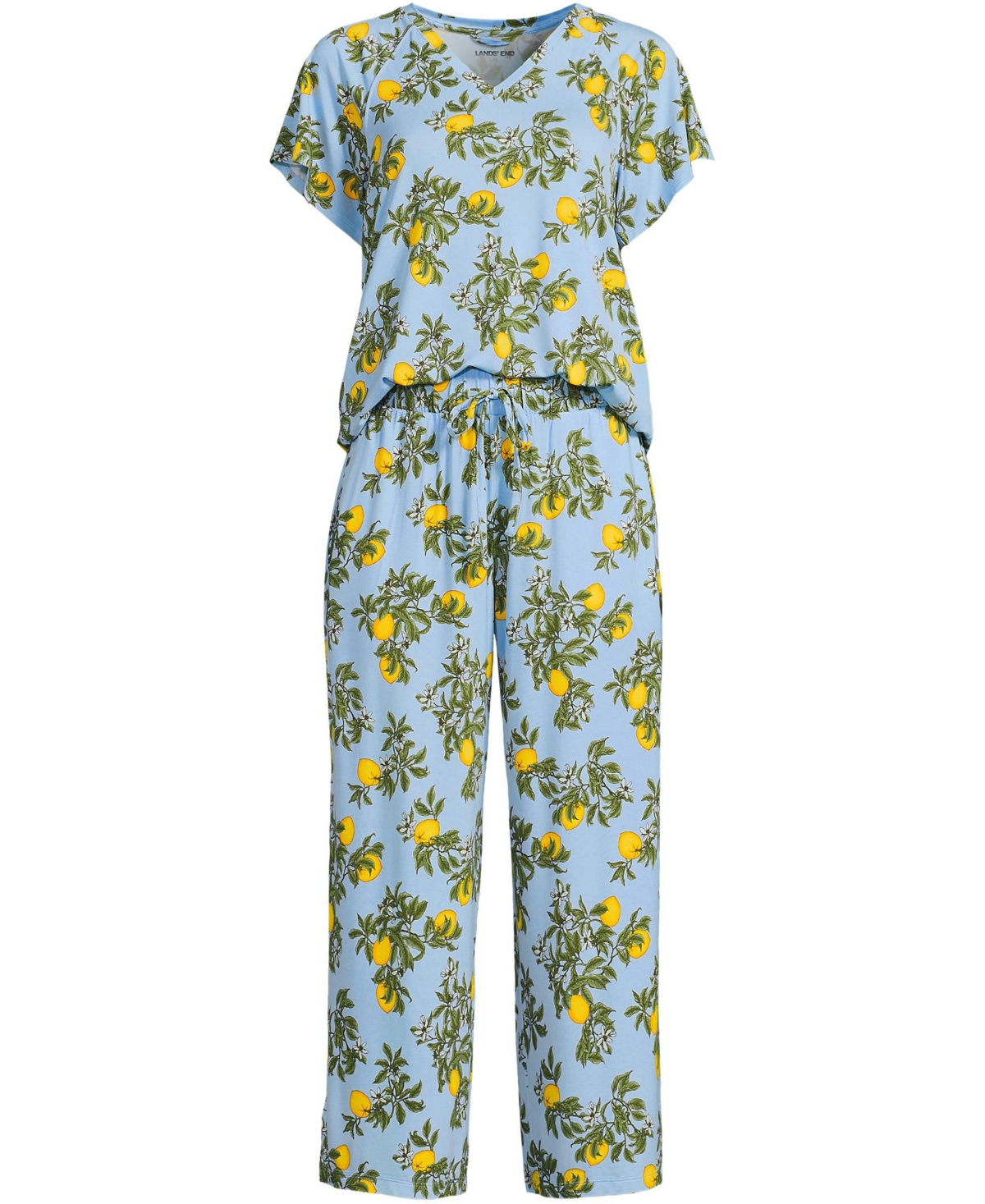 Lands' End Plus Cooling Pajama Set - Short Sleeve Top and Crop Pants