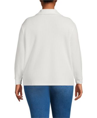 Plus Size Long Sleeve Waffle Collared Shacket