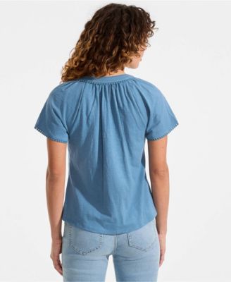 Women's Slub Short Sleeve Notch Neck Top