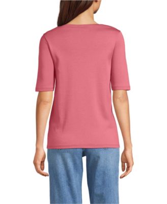Women's Supima Cotton Elbow Sleeve Boatneck Button Shoulder Tee