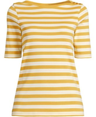 Women's Supima Cotton Elbow Sleeve Boatneck Button Shoulder Tee