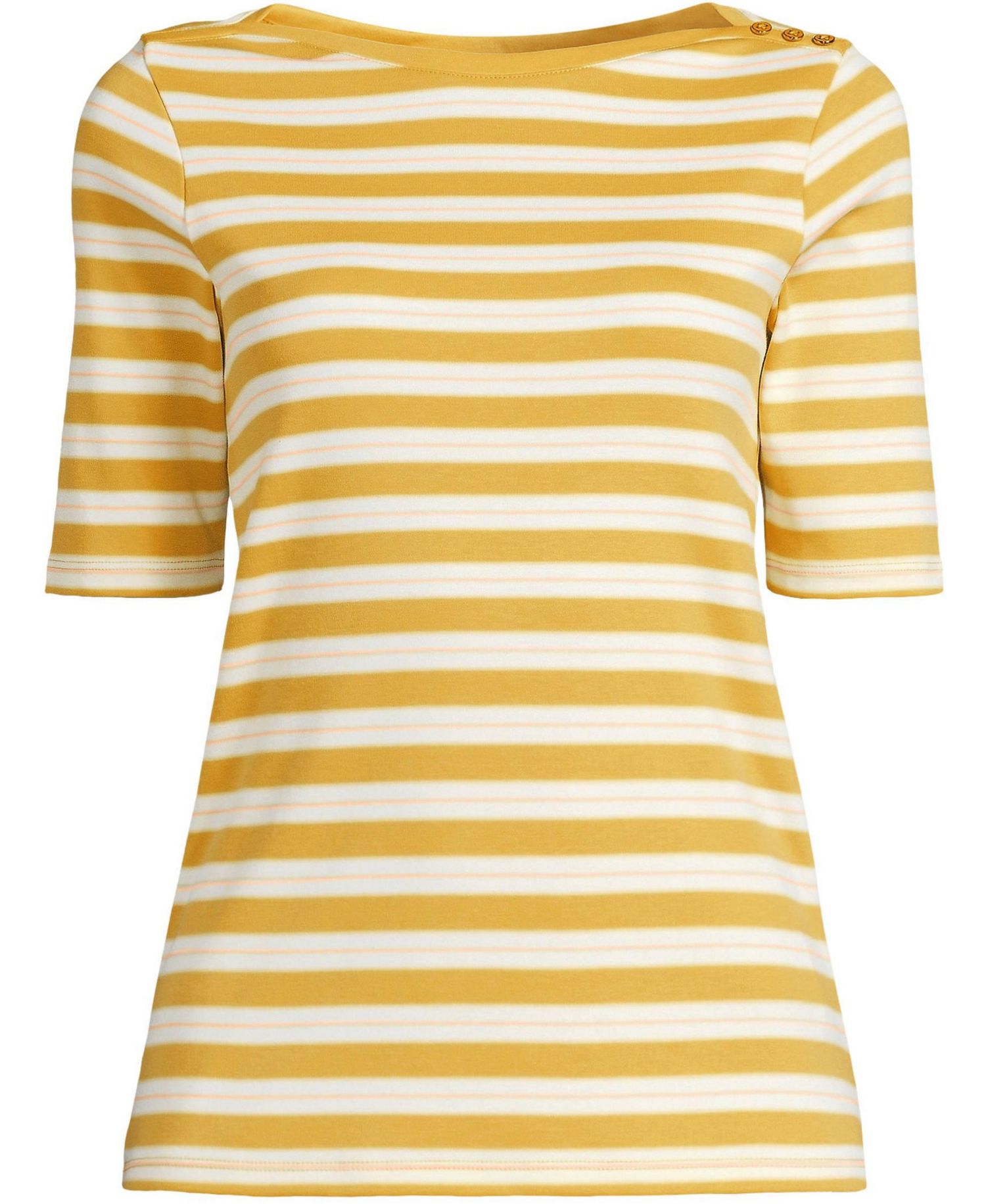 Women's Supima Cotton Elbow Sleeve Boatneck Button Shoulder Tee