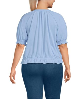 Plus Size Elbow Sleeve Lightweight Jersey Gathered Adjustable Hem Blouse