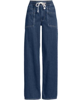 Petite Lightweight Denim High Rise Relaxed Straight Pull On Pocket Jeans