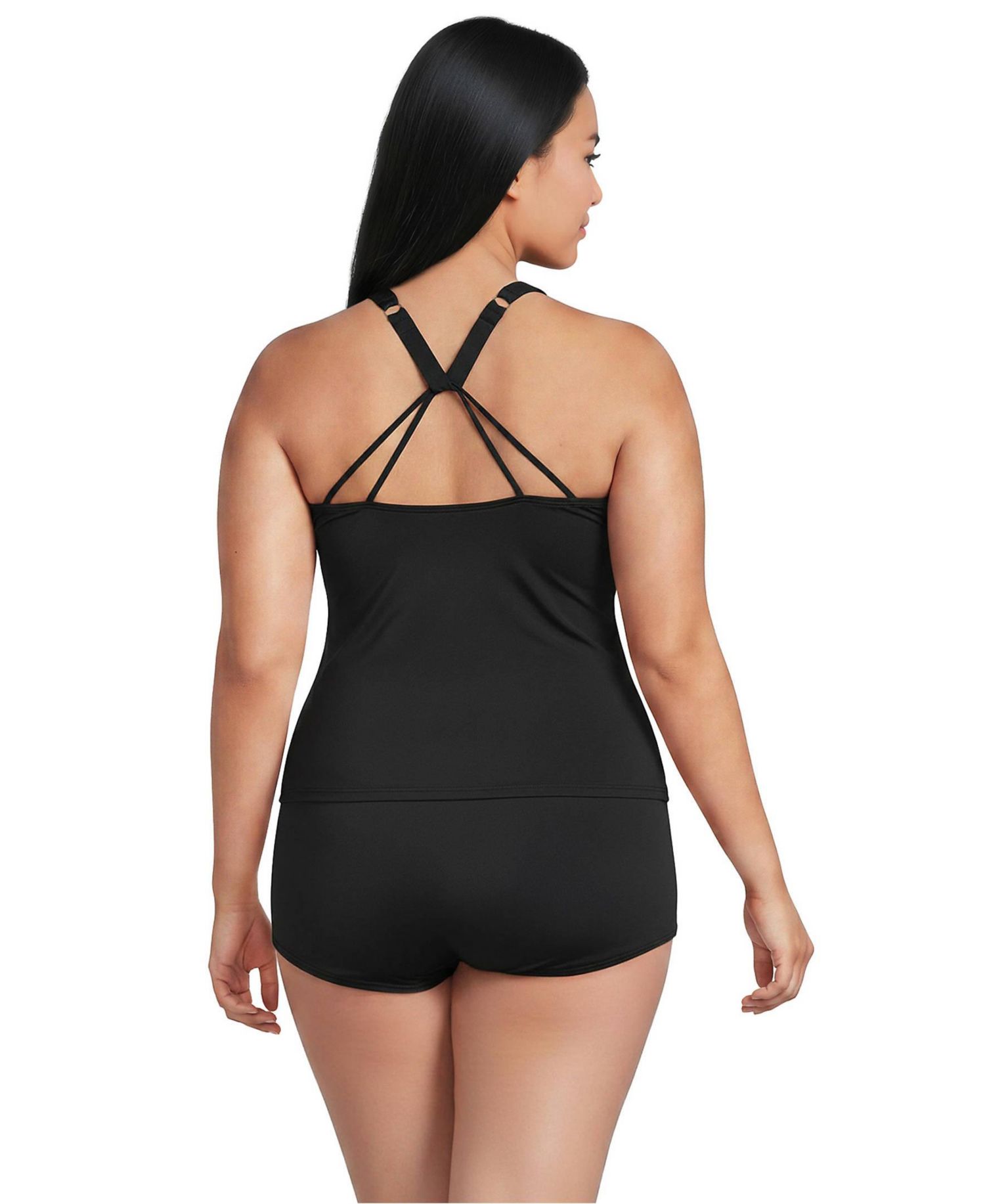 Women's Tugless High Neck Strappy Back Tankini Swimsuit Top