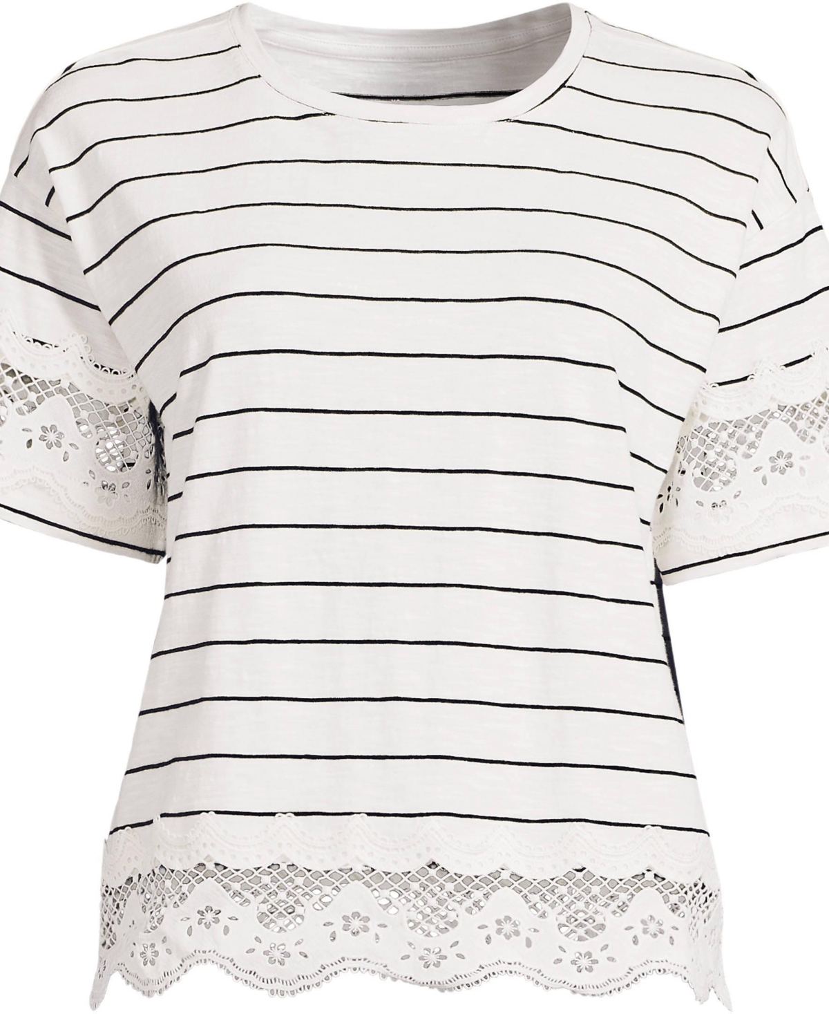 Lands' End Women's Short Sleeve Slub Jersey Cutwork T-Shirt