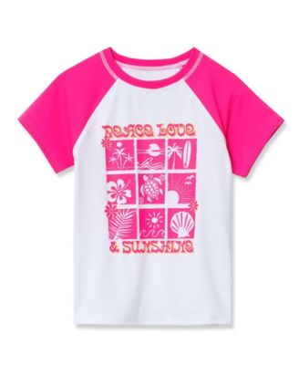 Girls Chlorine Resistant Short Sleeve Crew Neck Swim Rash Guard