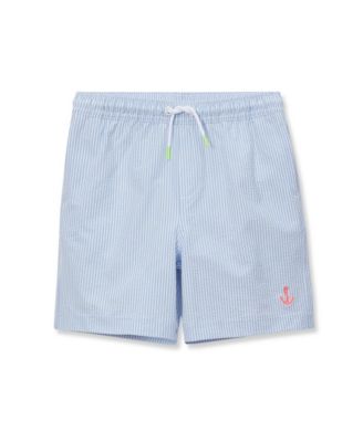 Boys Chlorine Resistant Seersucker Swim Trunks with Mesh Liner