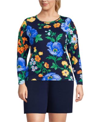 Plus Size Long Sleeve Crewneck Garden Tee - Sunshade UPF 50 Quick Dry