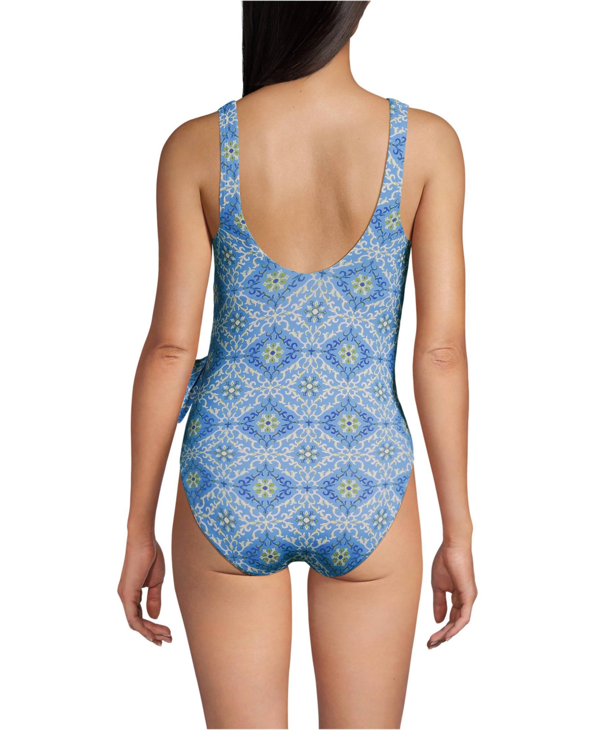 Lands' End Women's Chlorine Resistant Side Tie Wrap High Leg One Piece Swimsuit