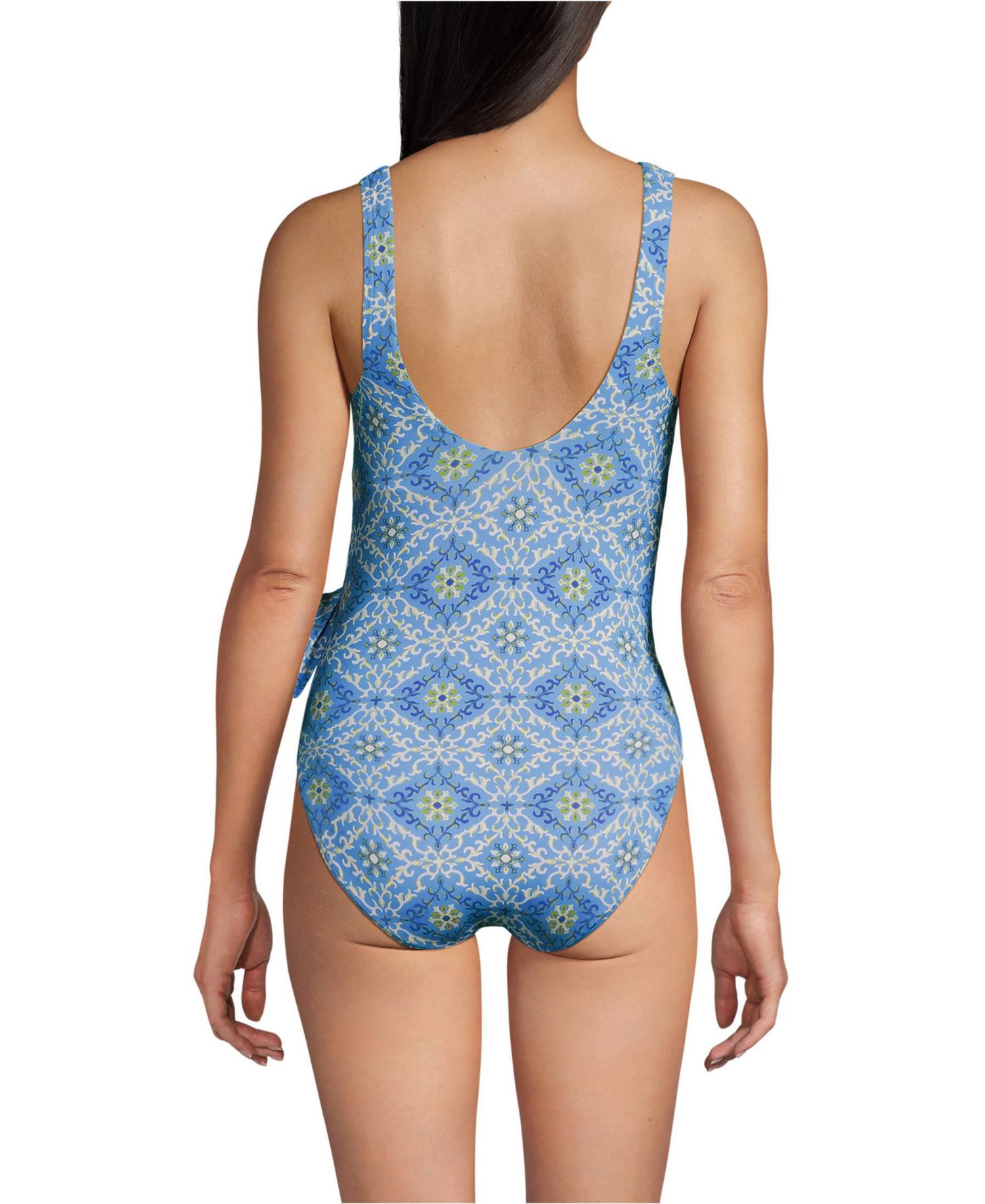 Women's Chlorine Resistant Side Tie Wrap High Leg One Piece Swimsuit