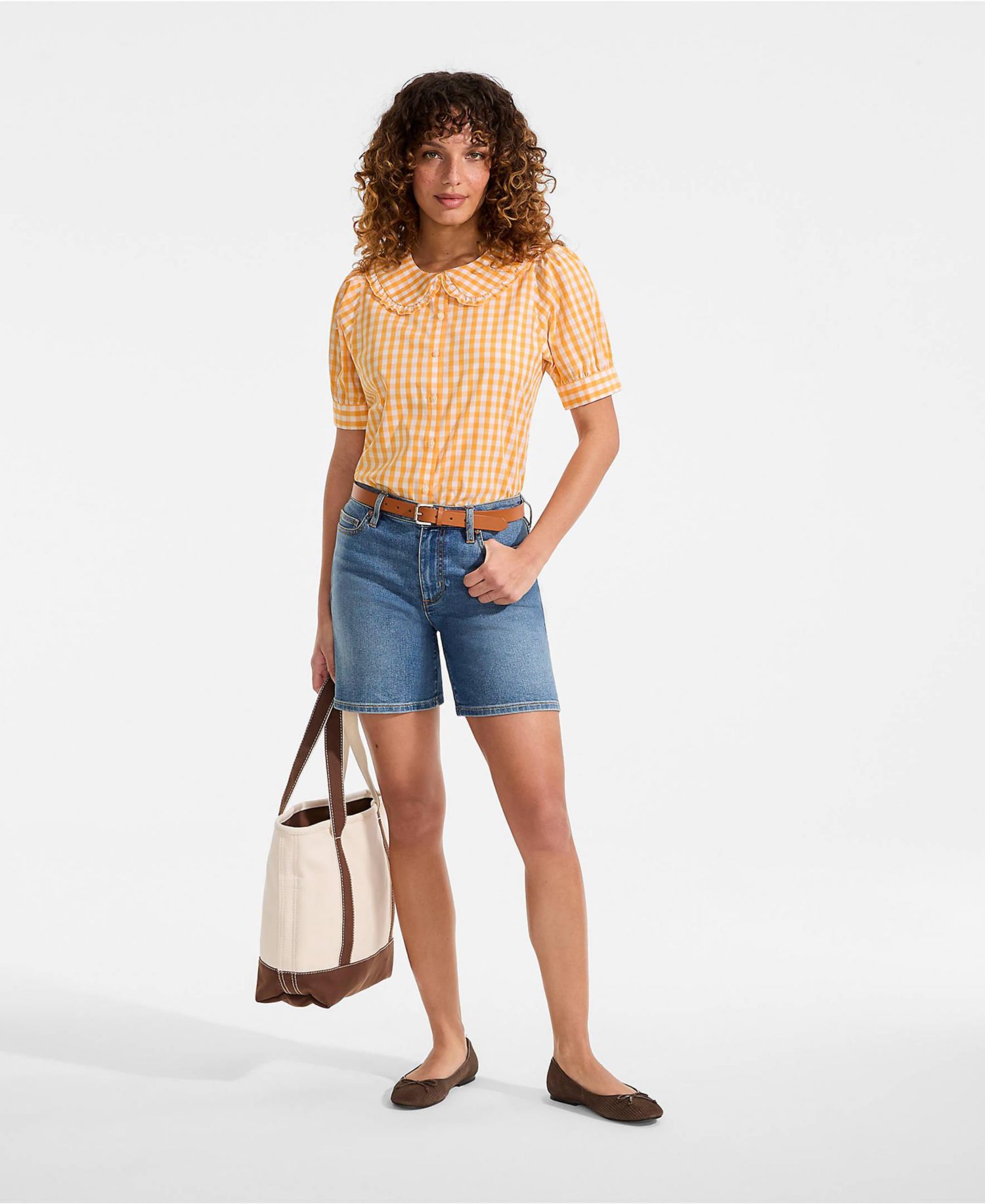 Women's Carefree Cotton Puff Sleeve Statement Collar Shirt