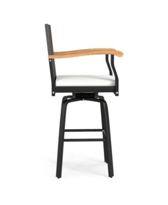 Outdoor Rattan 360 degree Swivel Bar Stool w/ Removable Cushion Footrests