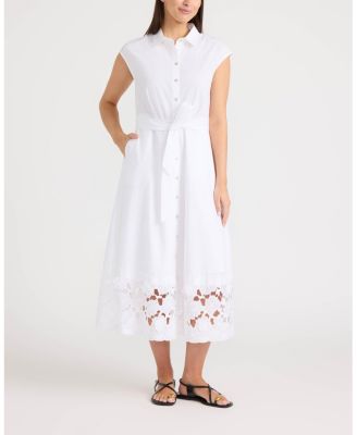 Women's Maxi Belted Dress with 3D Cutout Embroidery