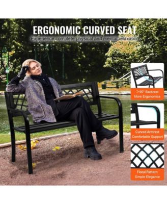  Metal Outdoor Patio Bench with Armrests and Backrest