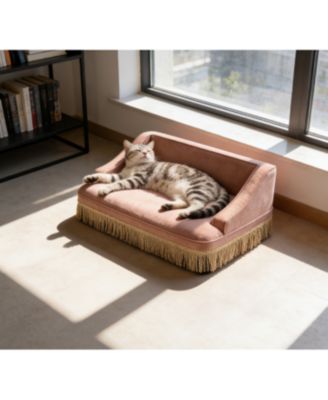 Zeus and Ruta Princess Style Pet Bed Sofa Medium Size With Fringe Skirt Performance Velvet